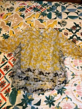 CAbi Yellow Floral Sheer Blouse